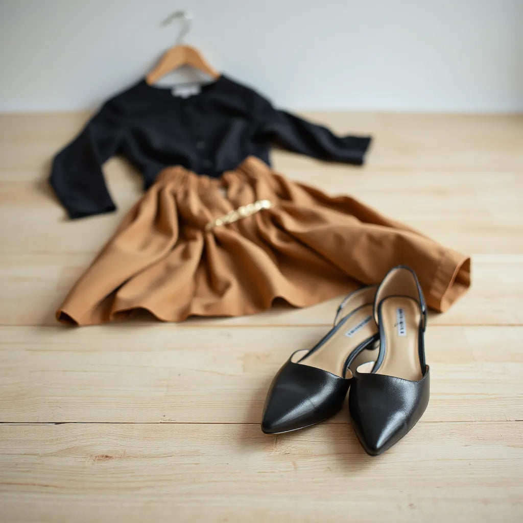 Elegant pair of high heels on a minimalist surface with warm lighting and a softly styled evening accessory nearby